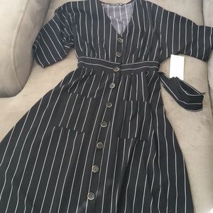 Black striped button front dress
